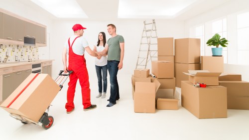 Office furniture and equipment prepared for a Shepherds Bush commercial move